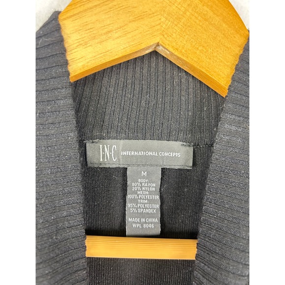 INC International Concepts Black Mock Neck Mesh Velvet Burnout Long Sleeve Top M - Picture 3 of 8